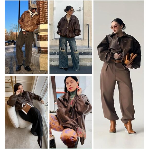 Womens Oversized Y2K Faux Leather Jackets Vintage Plus Size Fashion Motorcycle C - Picture 4 of 5